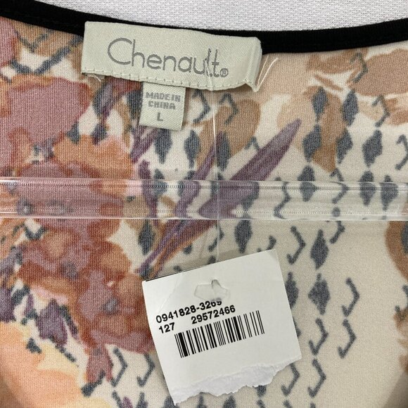 New Chenault Brown Orange Floral Stretch Knit Tie Front Feminine Blouse Large - Picture 2 of 9